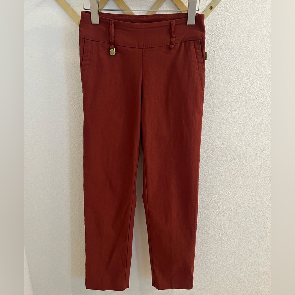 Swing Control Ladies Golf Pants 2 Burnt Clay Red Ankle Fit